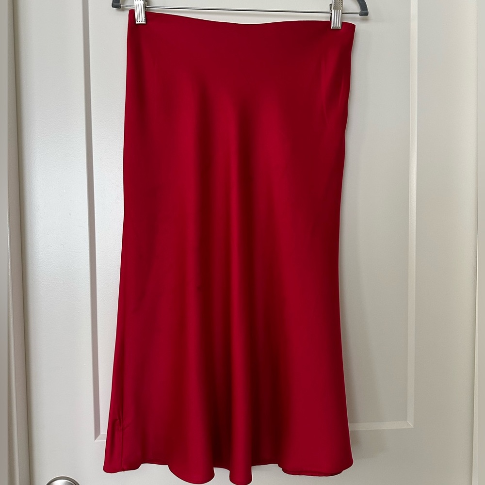 Express Red Midi A-Line Skirt for Cocktail